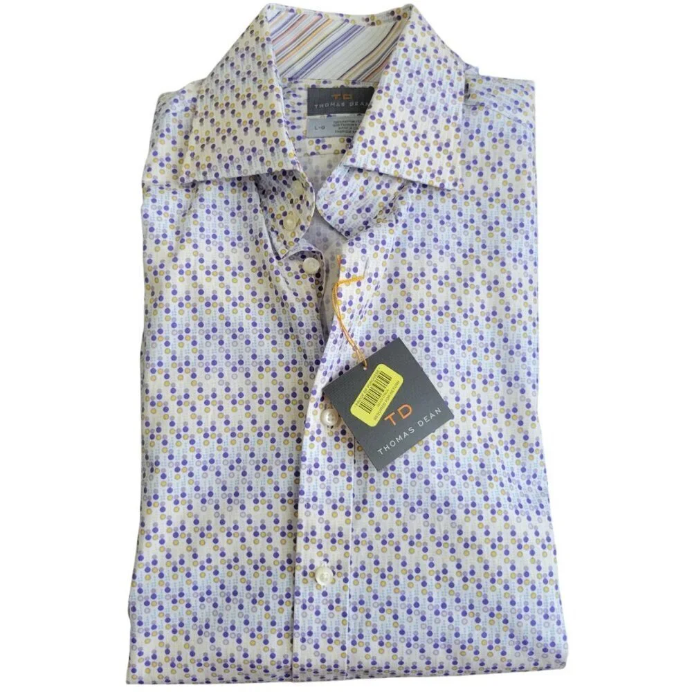 NWT Thomas Dean Long Sleeve Button Down Men's Shirt Size L